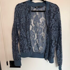 Zara Women's Navy Lace Bomber Jacket